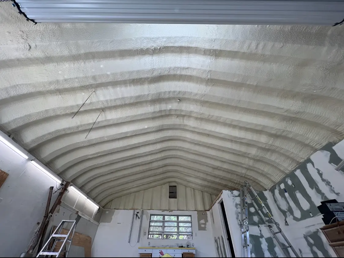 Spray polyurethane foam applied to the underside of a metal roof deck in Hellertown